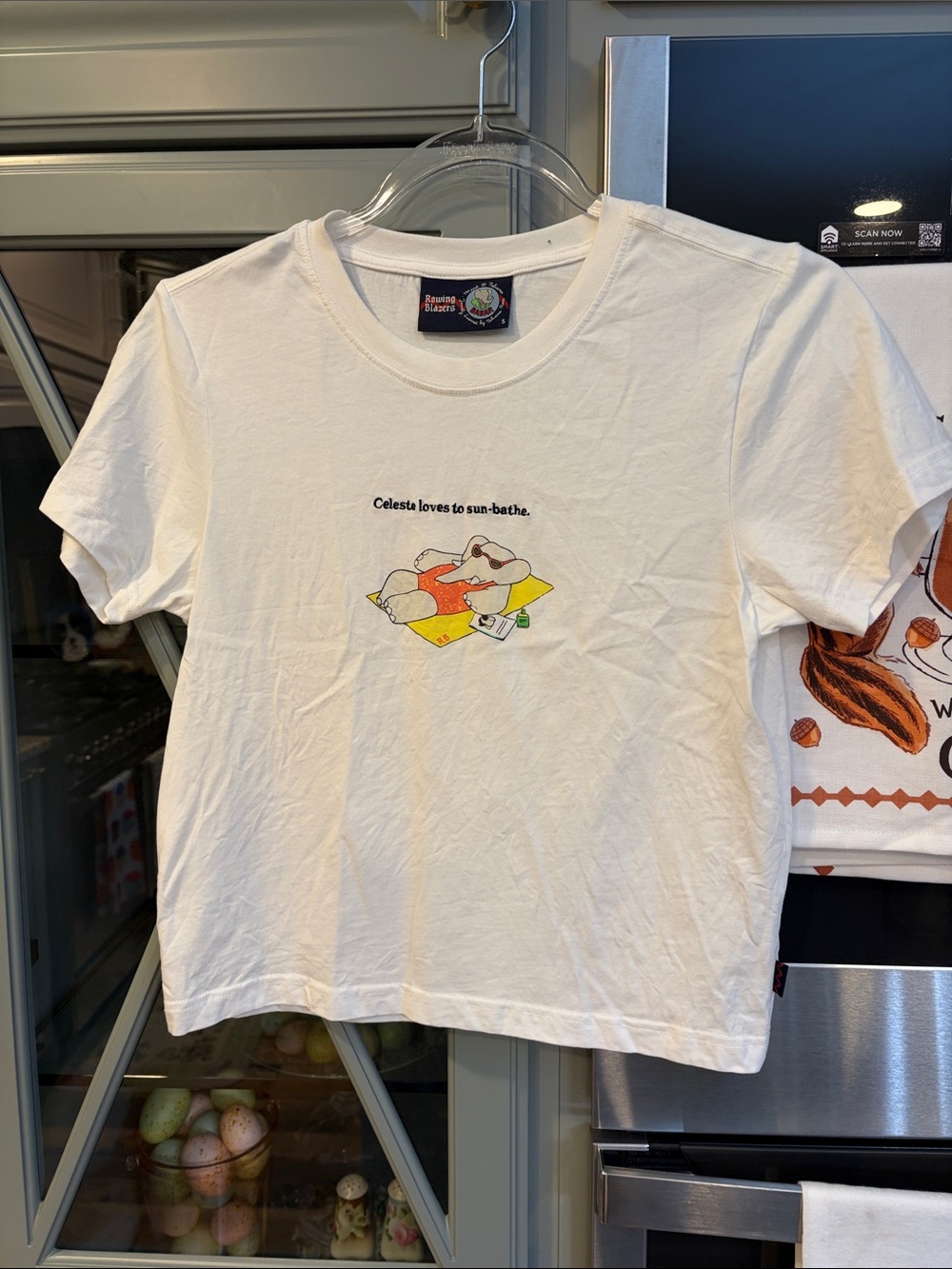 Rowing Blazers White Graphic Tee Babar Colorful Sunbathing Motif Small
